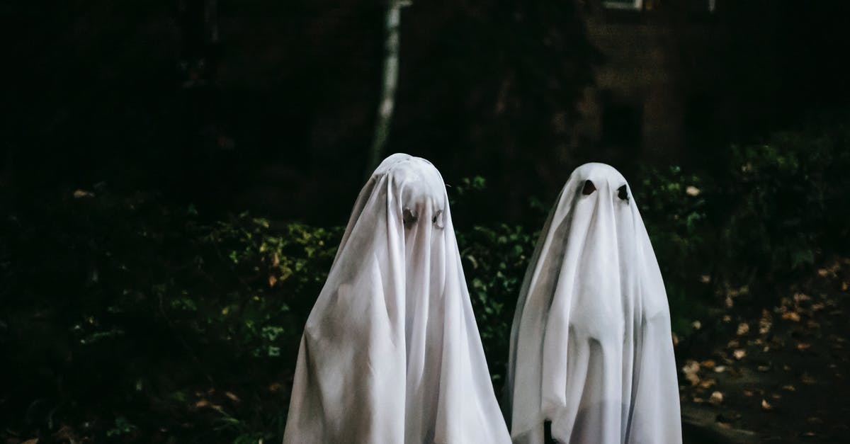 Am I too weak or are white phantoms too strong? - Anonymous friends in phantom costumes with holes for eyes spending time together on Halloween night in city