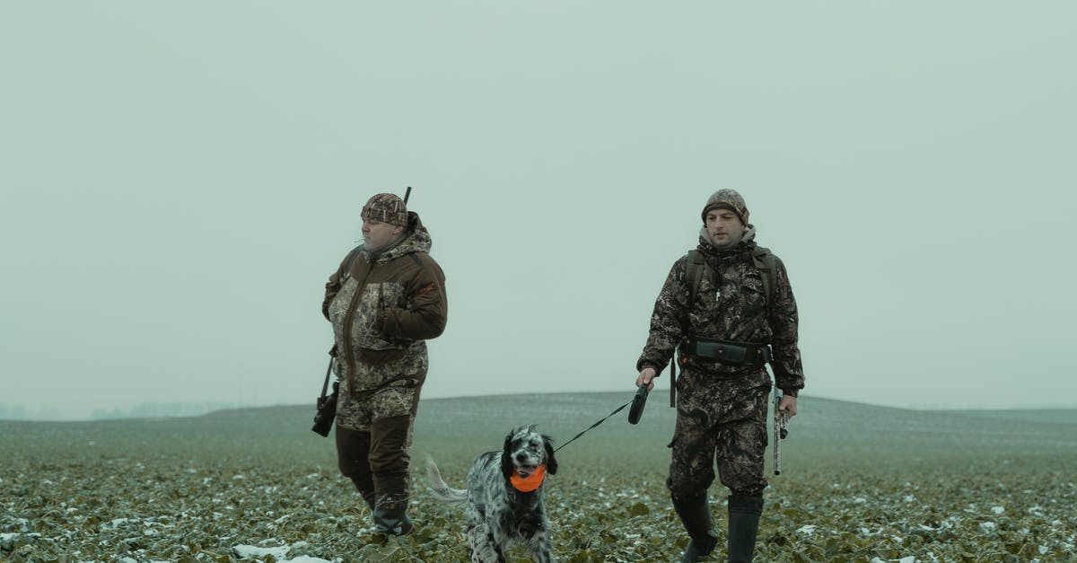 Ammo Conservation for Plasma Weapons - Two Men Walking in a Field with a Dog