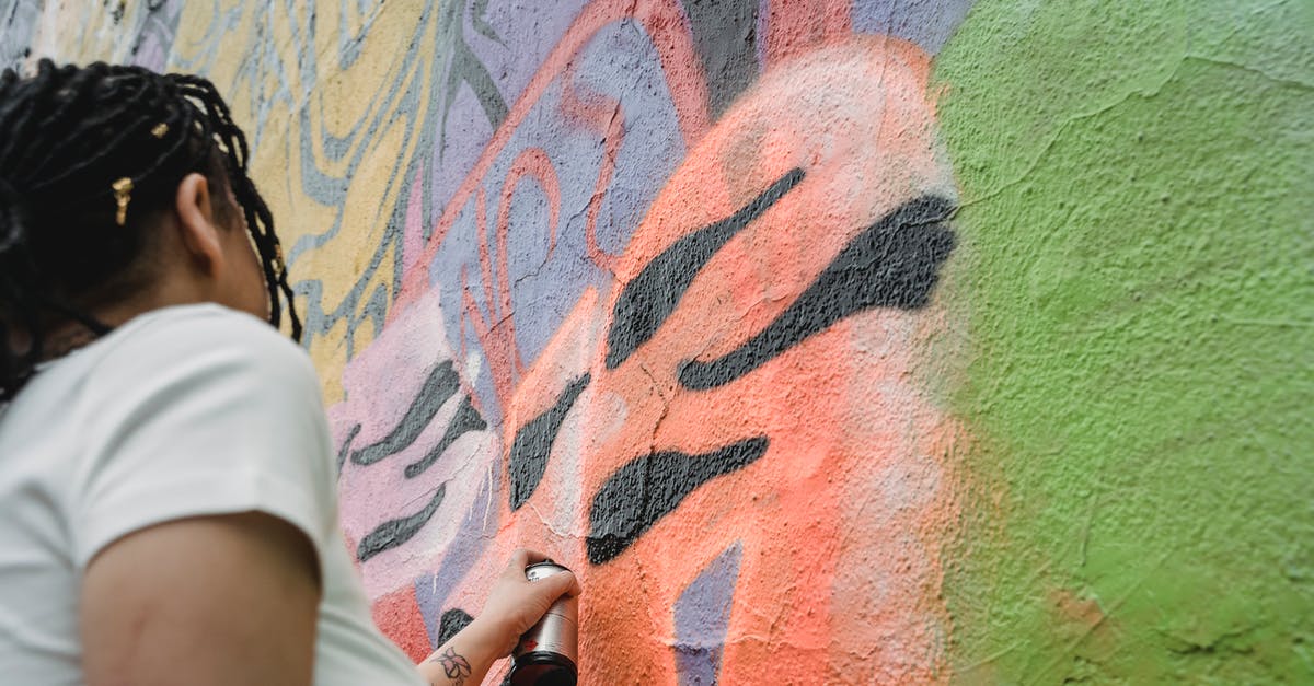 Can a city exploit tiles from two provinces? - From below side view of anonymous female artist in casual wear and black braided hair painting graffiti on colorful wall