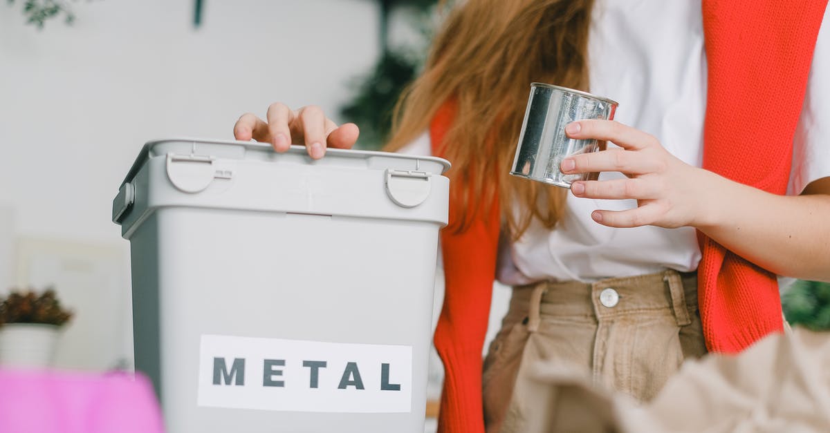 Can AI utilize the mods? - Low angle of female putting tin can into bucket for metal trash for recycling litter