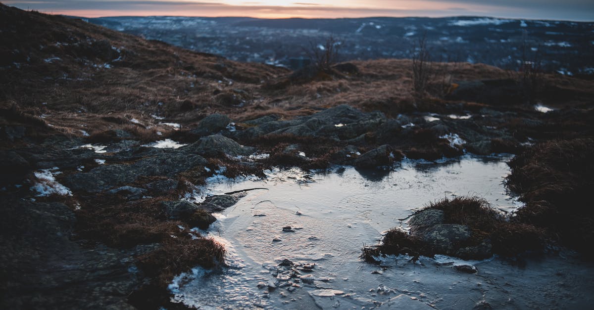 chunk not appearing even after restarting minecraft - Frozen river with chunks of ice amidst grassy coast located against coastal terrain and sunset sky in nature on cold evening