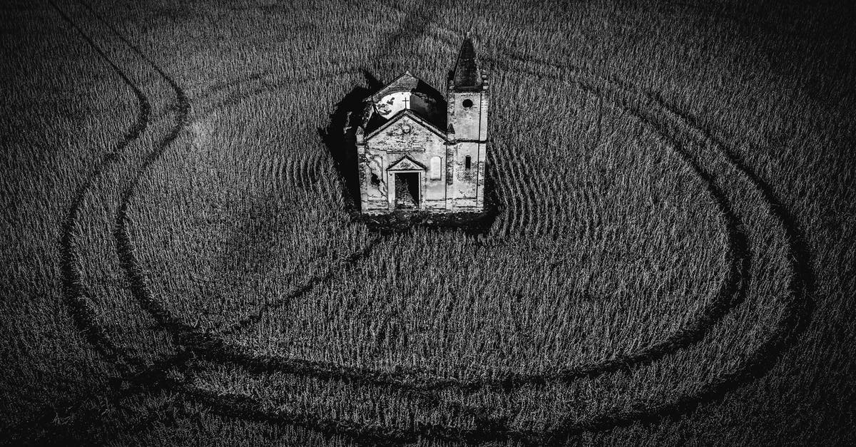 Destroy all farms or not? - Small damaged church with cross in field