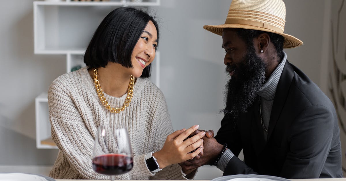 Do chain levels affect Monograph drops? - Loving multiracial couple looking at each other holding hands while sitting at table with plates and wine and having dinner