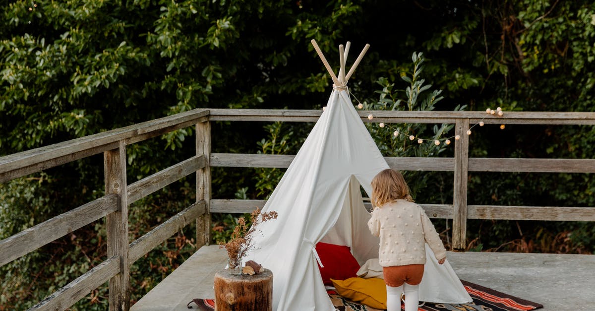 Do open Chalice Dungeons close when the game is beaten? - Back view of little child standing at entrance to boho tent placed on wooden terrace