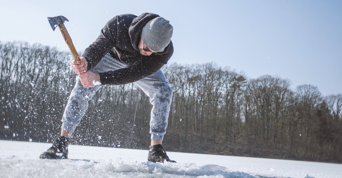 Does Frost Walker work with boats? - Man Wearing Black Hooded Jacket, Gray Knit Cap, Gray Pants, and Black Shoes Holding Brown Handled Axe While Bending on Snow