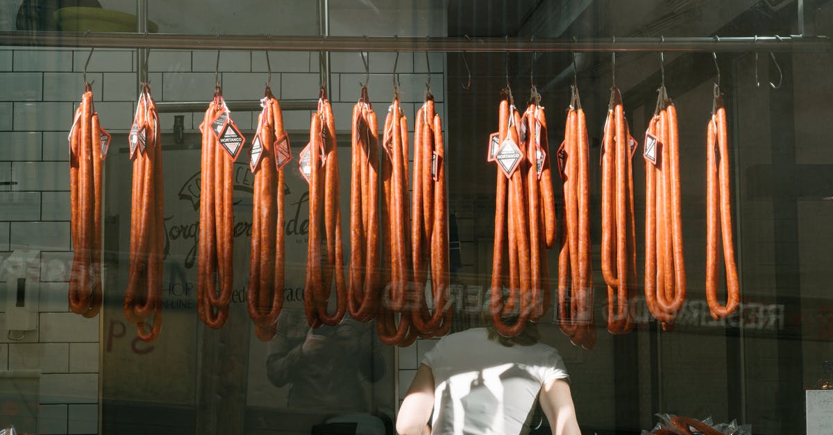 Does Synthetic Meat patent improve food production in all subsequent weeks of the campaign mode missions? - Through glass back view of unrecognizable worker in white T shirt at meat preserving factory with long sausages hanging from metal rail in tiled room Does Synthetic Meat patent improve food production in all subsequent weeks of the campaign mode missions? - Through glass back view of unrecognizable worker in white T shirt at meat preserving factory with long sausages hanging from metal rail in tiled room