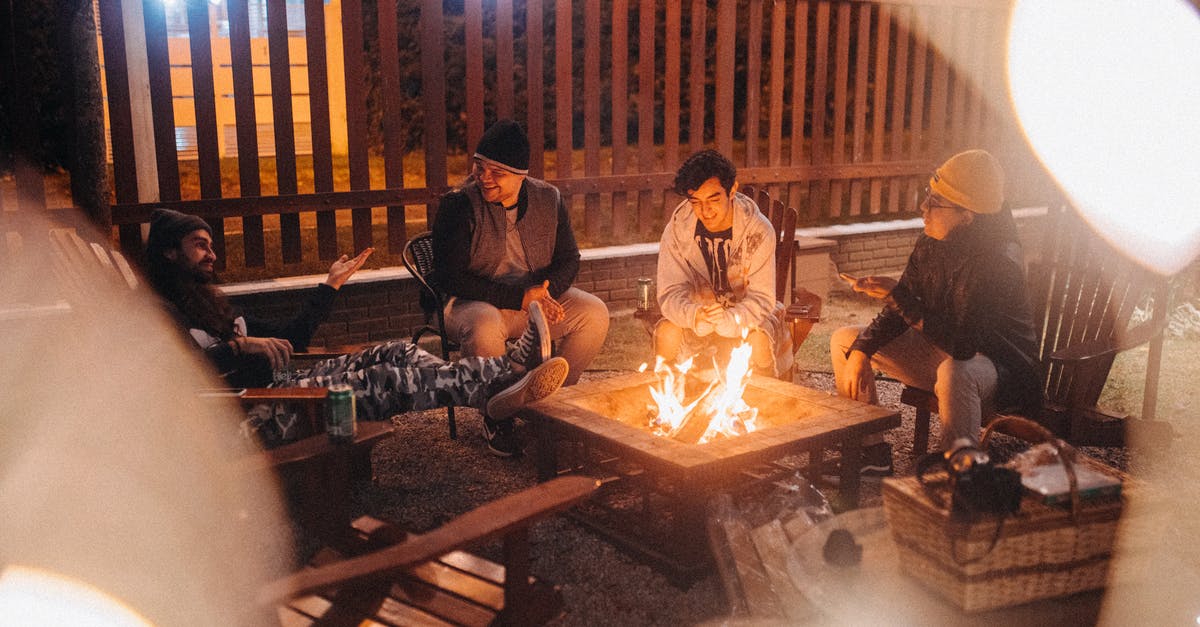 How can I quick fire explosive gel on the ground? - Friends talking against burning fire at dusk in campsite