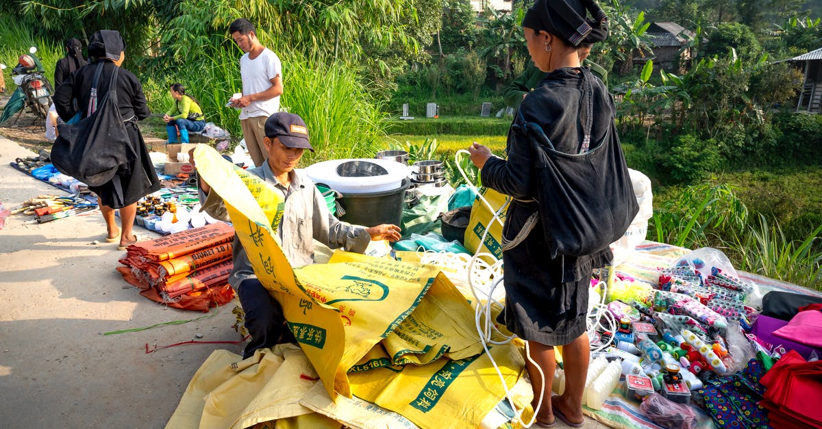 How do I create a villager with custom trade offers? - Asian people standing near indigenous market with goods on ground