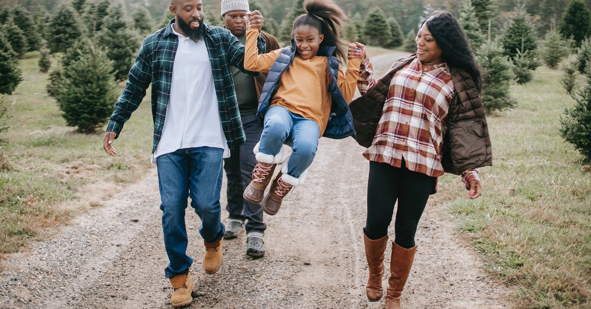 How do I raise my weapon (hold-up)/shoot while moving? - Ethnic parents raising cheerful girl on tree farm roadway