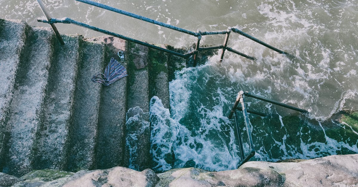 How is splash damage applied? - Old staircase between fence and stormy sea with foam