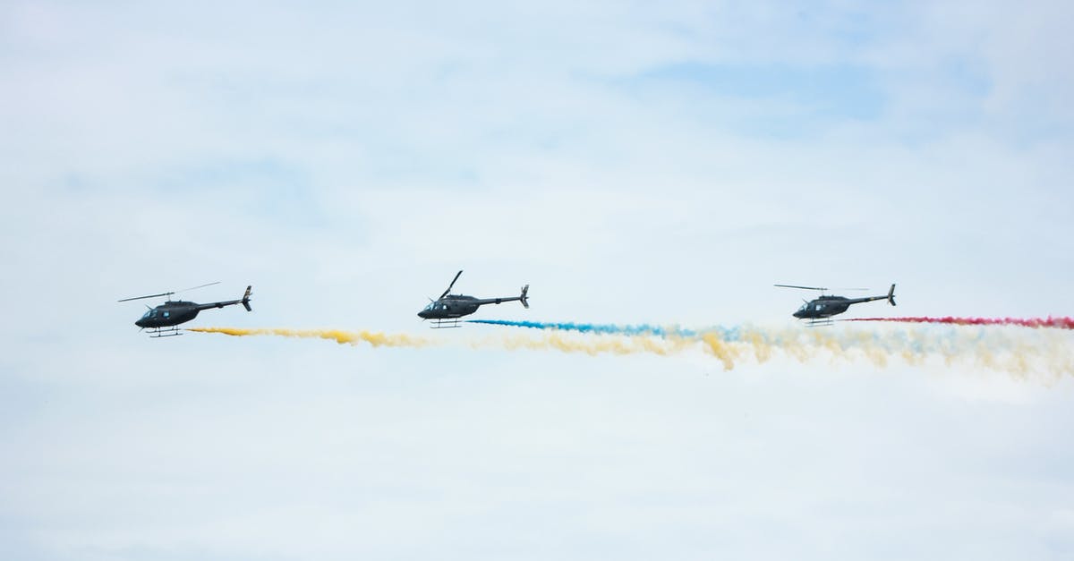 How long does Domination/Mind Control effect last? - From below of identical black helicopters with long tails and propellers flying in cloudy sky while leaving colorful wavy traces with smoke effect in daylight