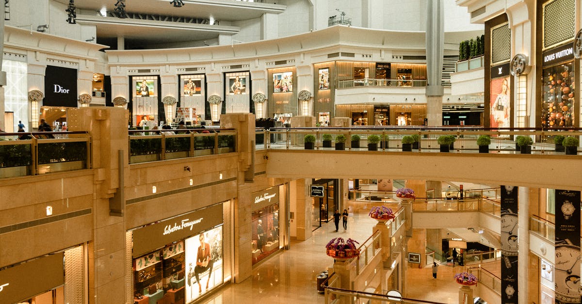 How many uses do Crab Pots have? - Contemporary design of big mall interior with ribbed column and decorative elements on ceiling with glowing corridors illuminated by artificial lights and signboards with inscriptions