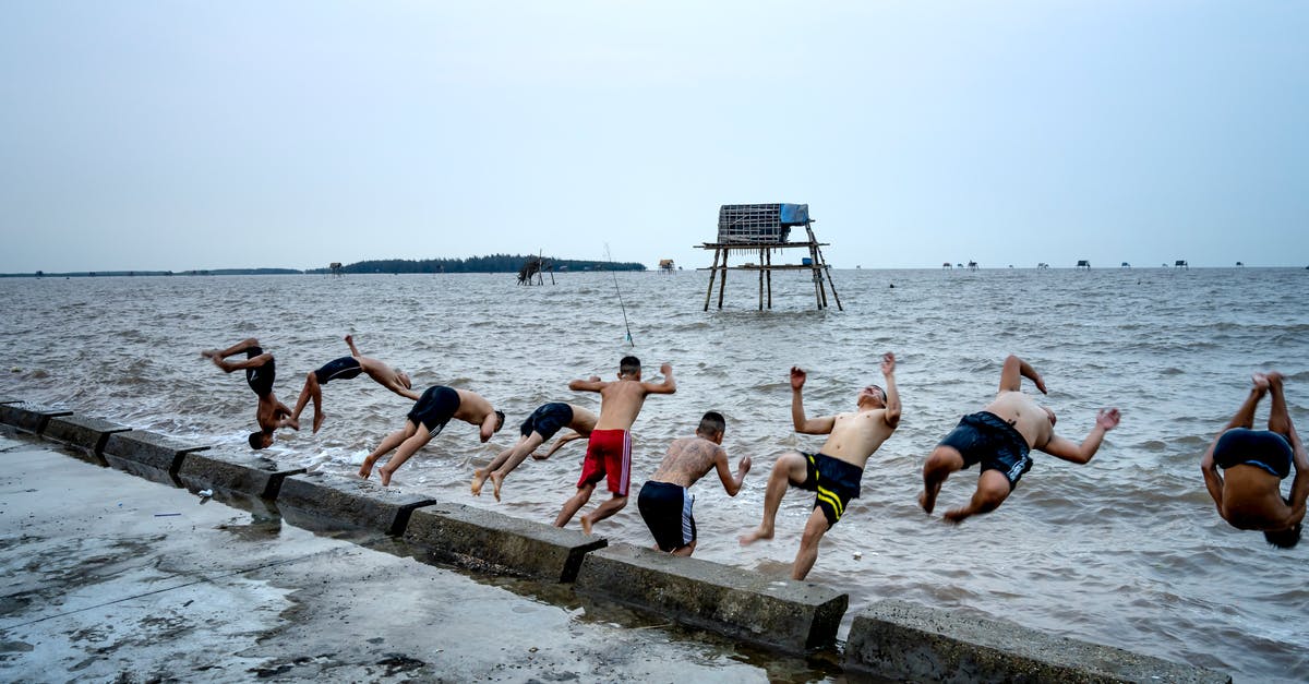 How to block people that aren't your friends? - Anonymous men in swimming trunks performing tricks in air while jumping into ocean against lifeguard tower under light sky