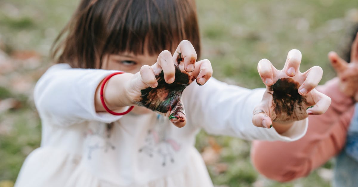 How to make Repeater fall particles? - Crop girl demonstrating scary face while frightening with dirty hands during Halloween celebration in nature