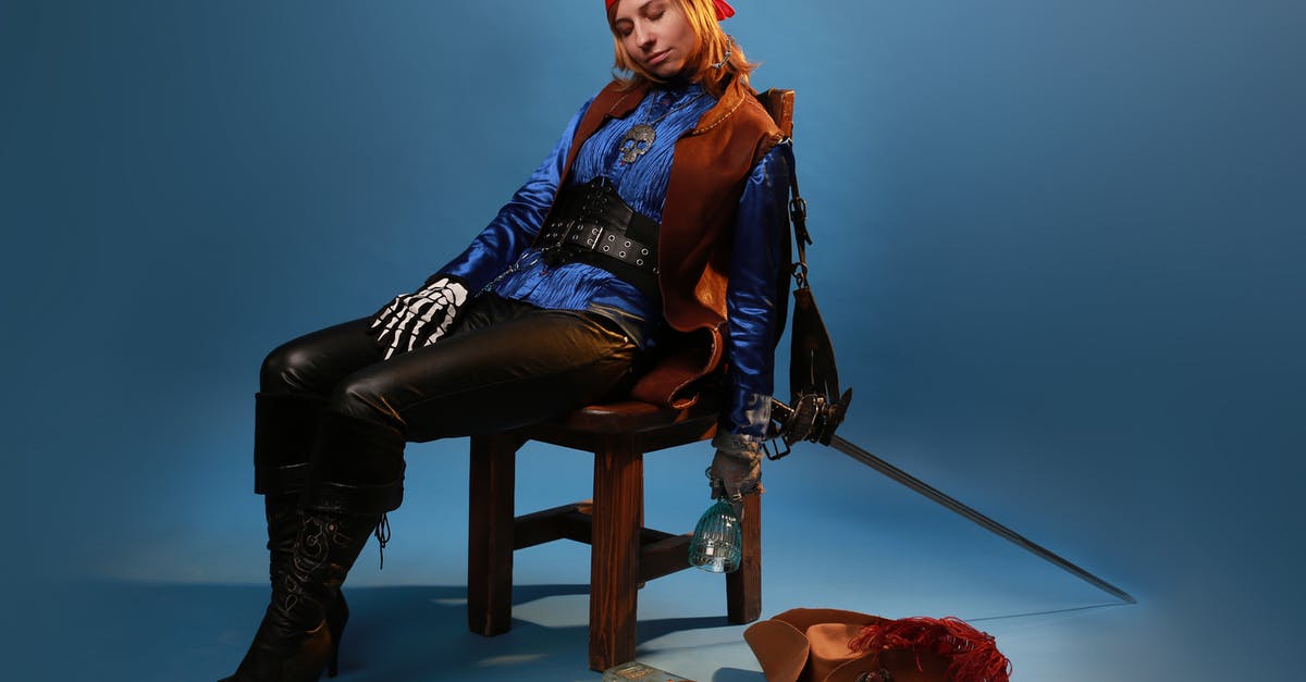 Improving weapon specialty (gaining stars) in Breakdown mode - Drunk woman in bandana and glove with skeleton ornament napping on chair against empty bottle on blue background