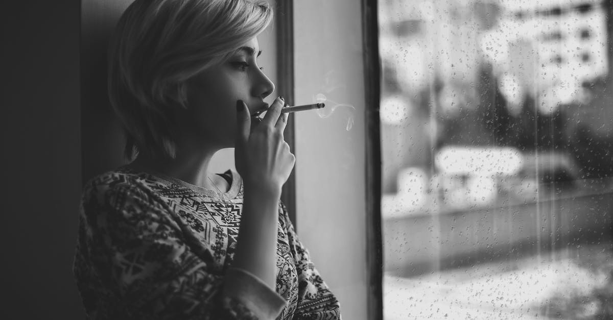 Is fume shroom worth its price? - Black and white depressed female with short haircut smoking cigarette and looking out window at rainy city