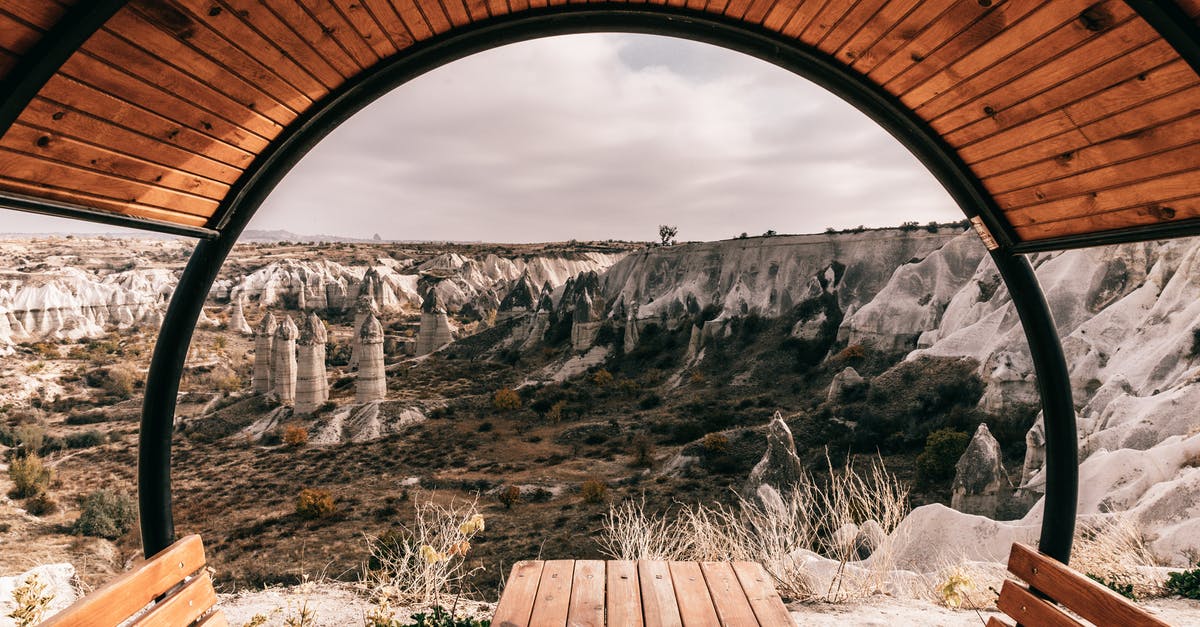 Is switching region considered smurfing? - Bench with roof near stony formations and hills in Cappadocia