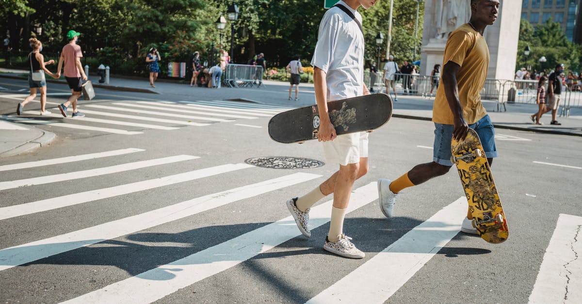 Is there a way to enumerate active buffs/debuffs on a character? - Diverse friends with skateboards crossing road