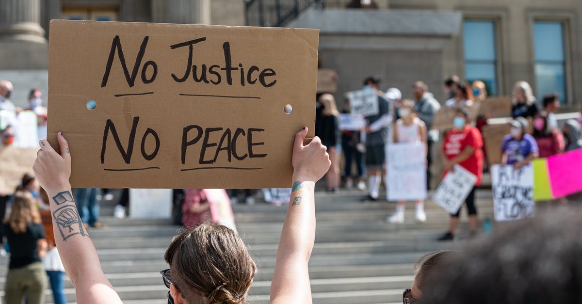 Is there any point to raise social stats to rank 5? - Unrecognizable protesters raising placards near building stairs on street