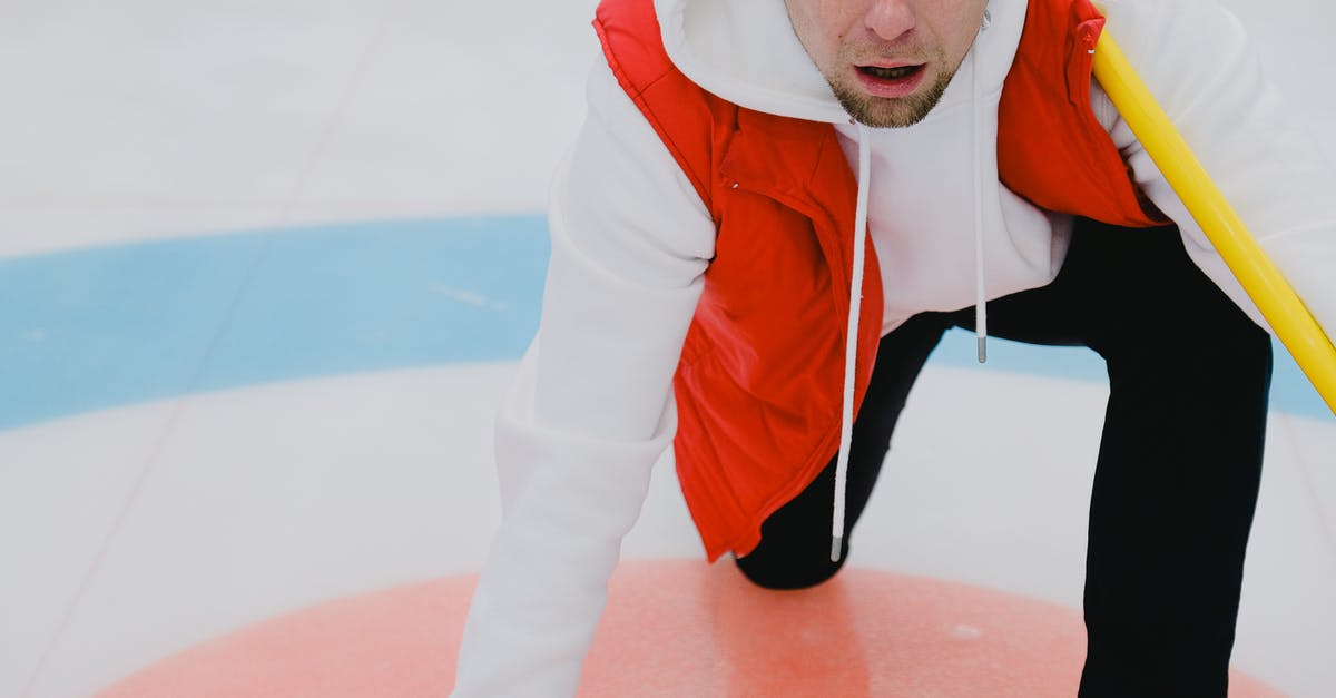 Is there any use to the slide bounce/kick move? - Crop exited sportsman with opened mouth in activewear standing on knee while playing curling on ice rink