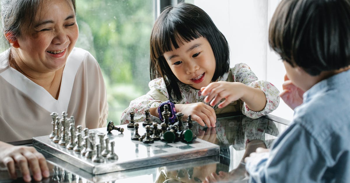 LoL player needs help configuring DotA 2 quick cast controls - Crop cheerful elderly ethnic female helping adorable little grandchildren playing chess at table in light room