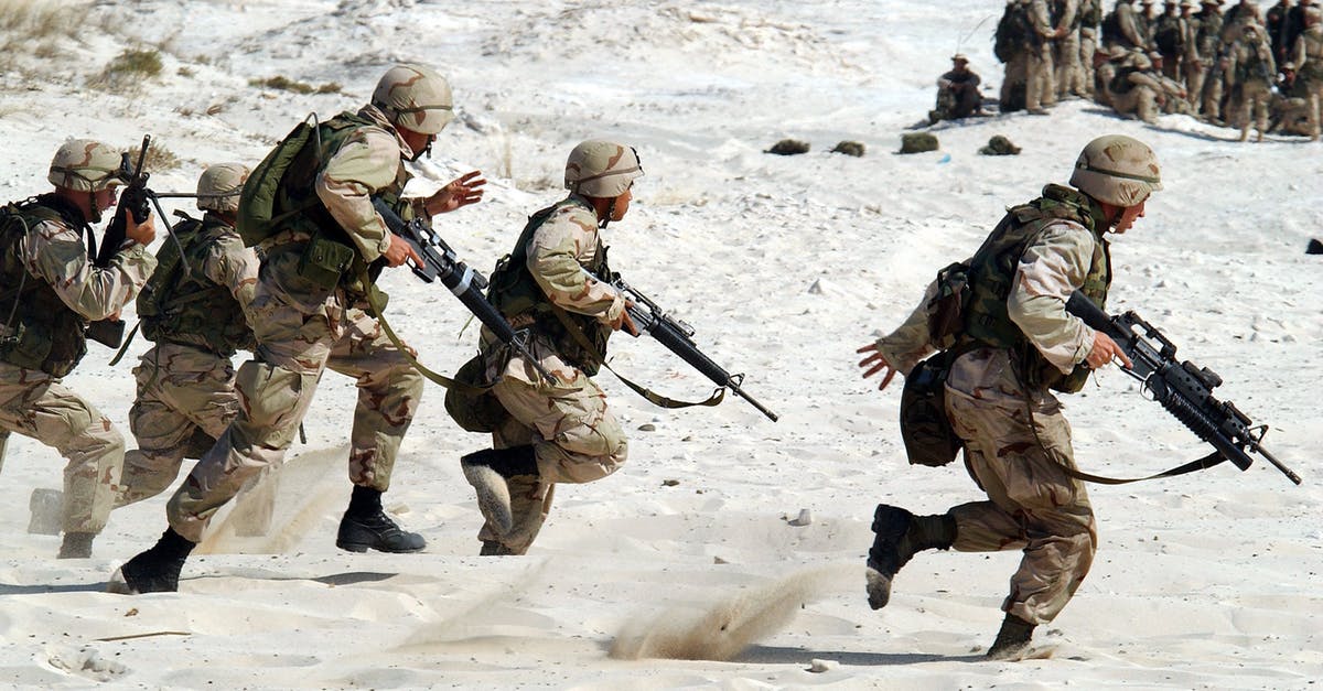 Maximize Defense in KotOR2 - 5 Soldiers Holding Rifle Running on White Sand during Daytime