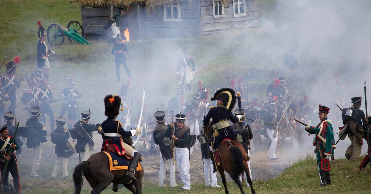 Mount & Blade: Enter Battle Without Horse - Horse mounted officers and soldiers with rifles and muskets fighting on field in countryside during reenactment of Napoleonic war