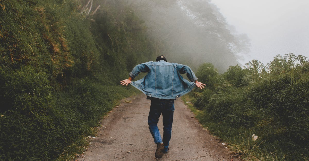 Outfit swap during exploration - Person Wearing Blue Denim Jacket While Walking on Foggy Road