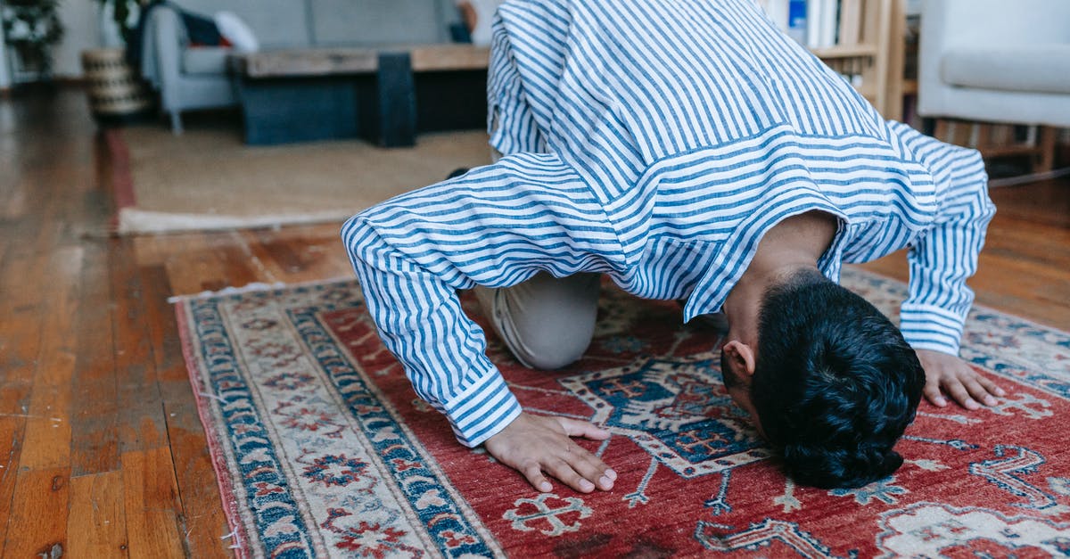 Requirements for Twilight Bow - Man in Blue and White Stripe Dress Shirt Bowing Down on Red and Blue Area Rug