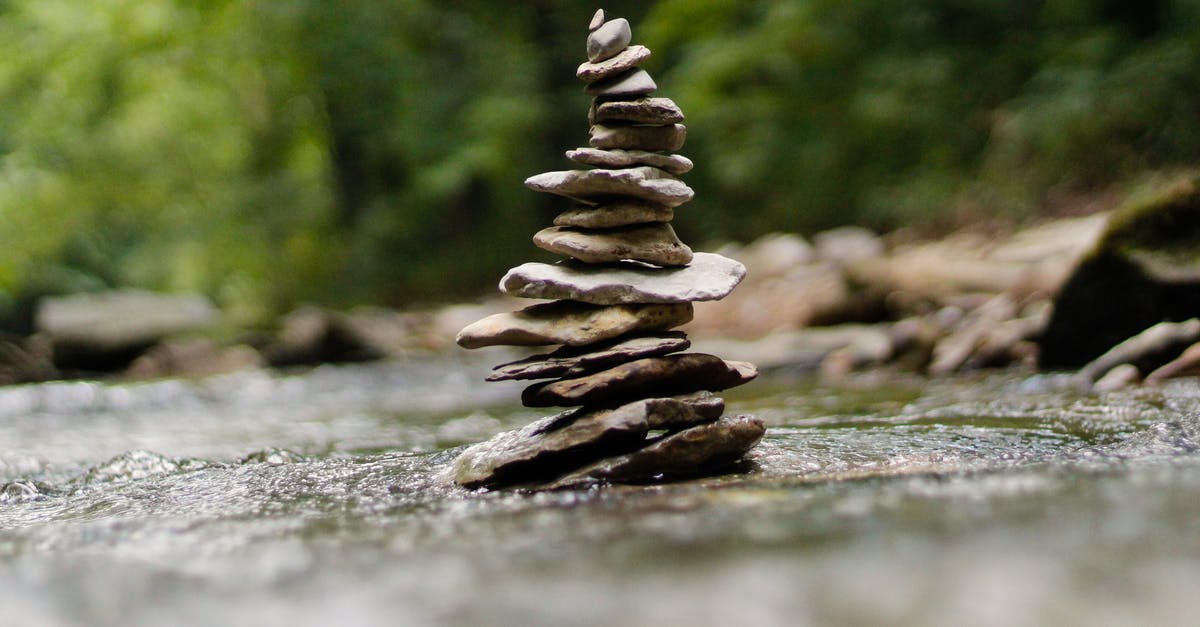 Stuck on a level for think different - Ground level of various stones placed on blurred wet surface near green plants