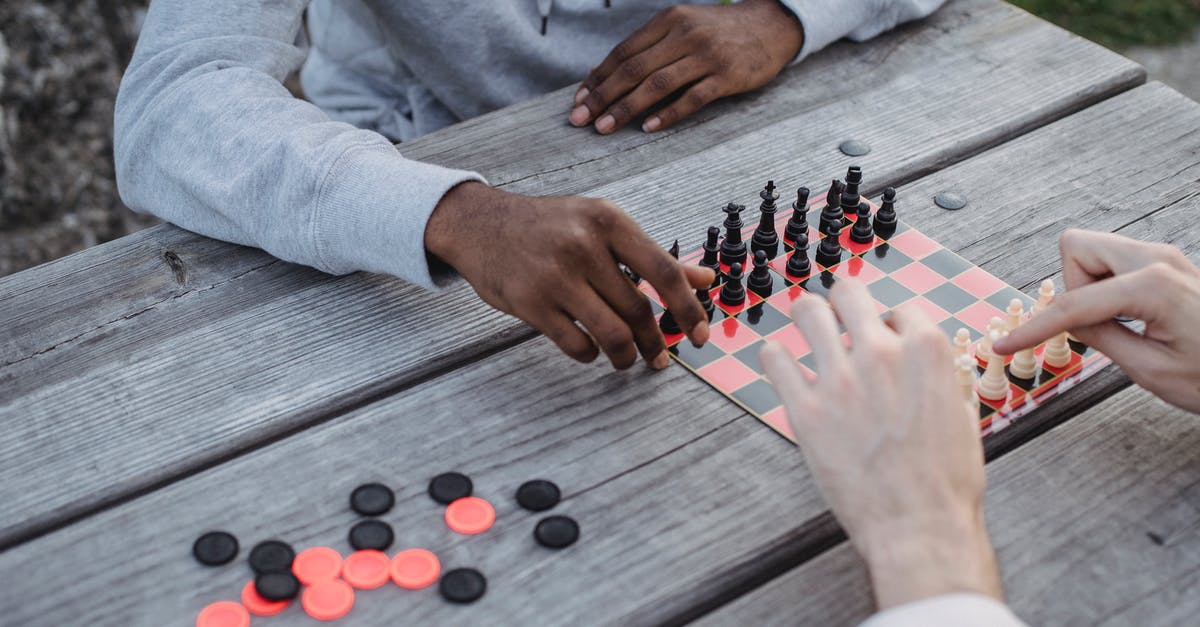 Trying to move player inventories in FTB Infinity Evolved - From above of crop unrecognizable multiethnic male friends sitting at wooden table in park and playing chess