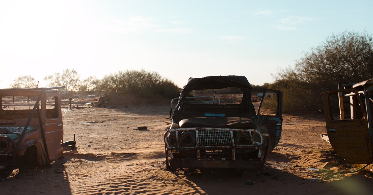 Unsold Atari videogames dumped in a desert? - Rusty broken cars placed on sand