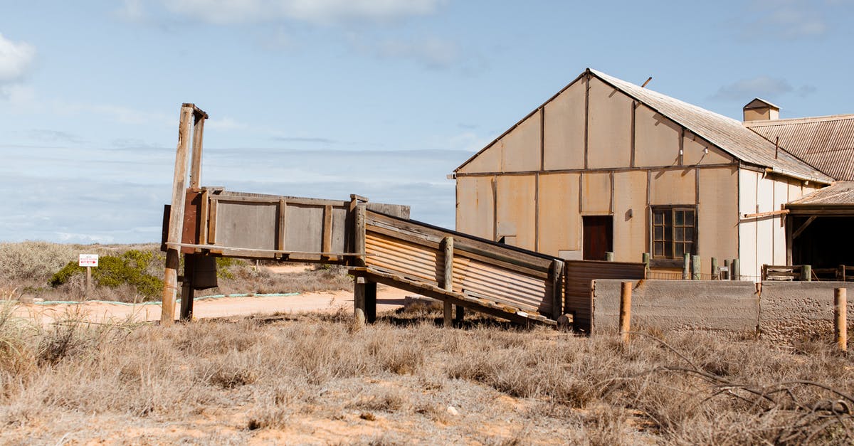 What's the benefit of destroying abandoned dwellings? - Exterior of old shabby house with rusty fence located on sandy terrain covered with dry grass against blue sky on sunny day