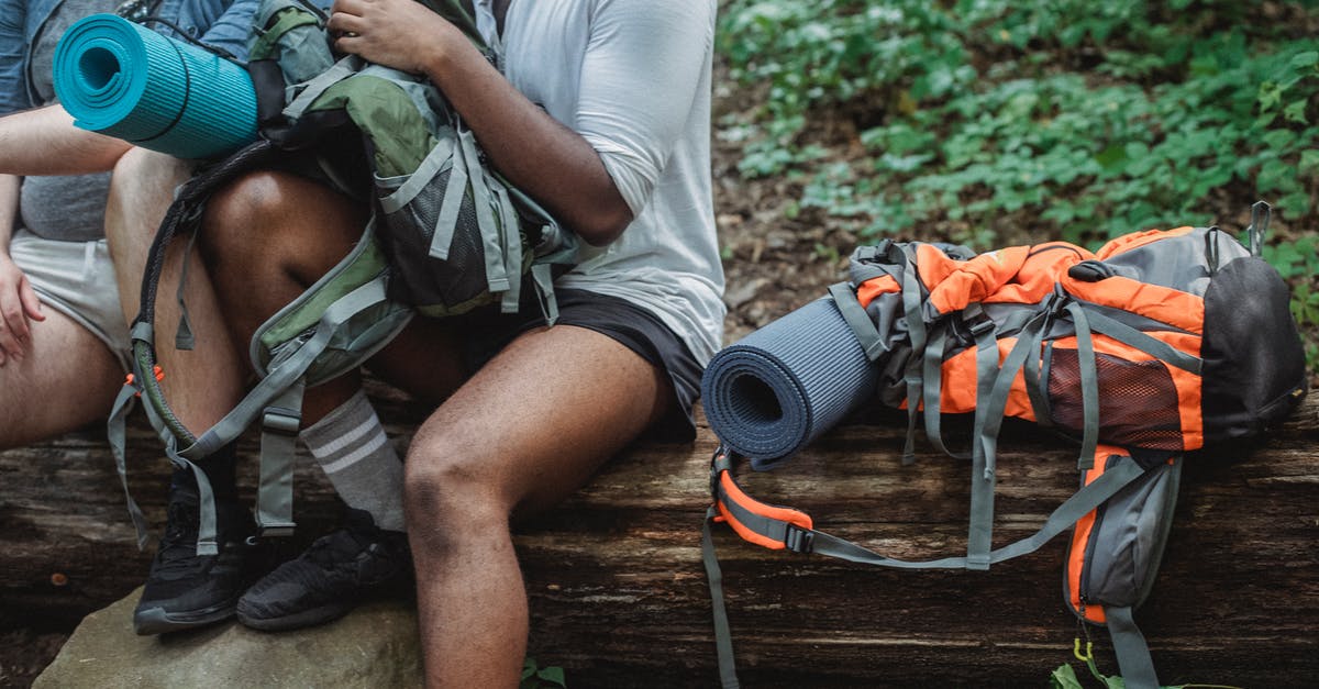 What's the quickest, most easily repeatable way to die 100 times? - Faceless hikers checking big rucksack in forest