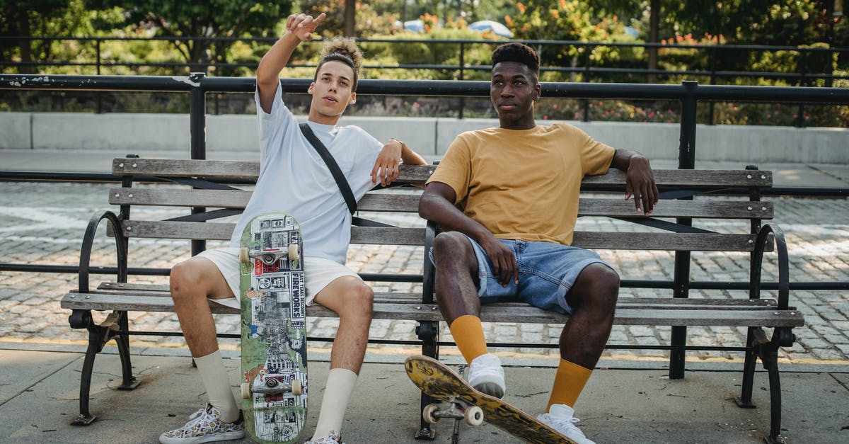 What time of day does the Bounty Board reset? - Young men sitting on bench with skateboards in park