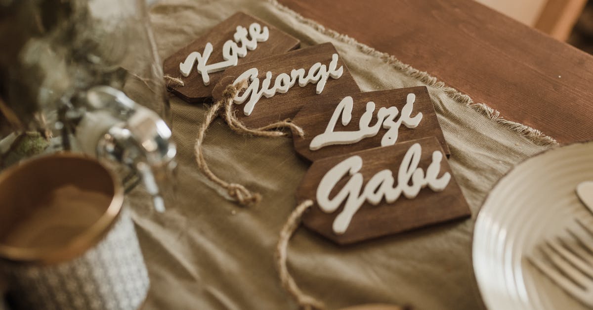 Where does Lavos's name come from? - Wooden name tags arranged on table during wedding ceremony